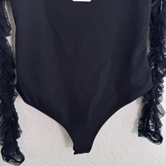 Free People Bodysuit Womens Small Sheer Polka Dot Ruched Sleeves Top Party NEW - Picture 3 of 8